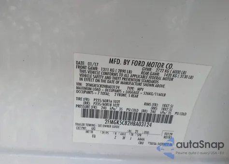 2017 Ford Flex Sel z USA, uszkodzony, nr VIN 2FMGK5C82HBA03124